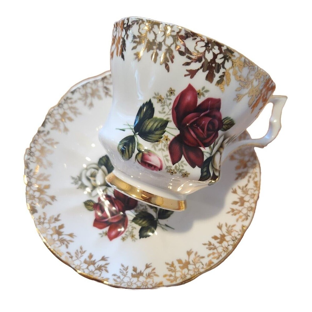 WINDSOR SIGNED & NUMBERED Bone China Teacup & Saucer Roses Gold Gilded England